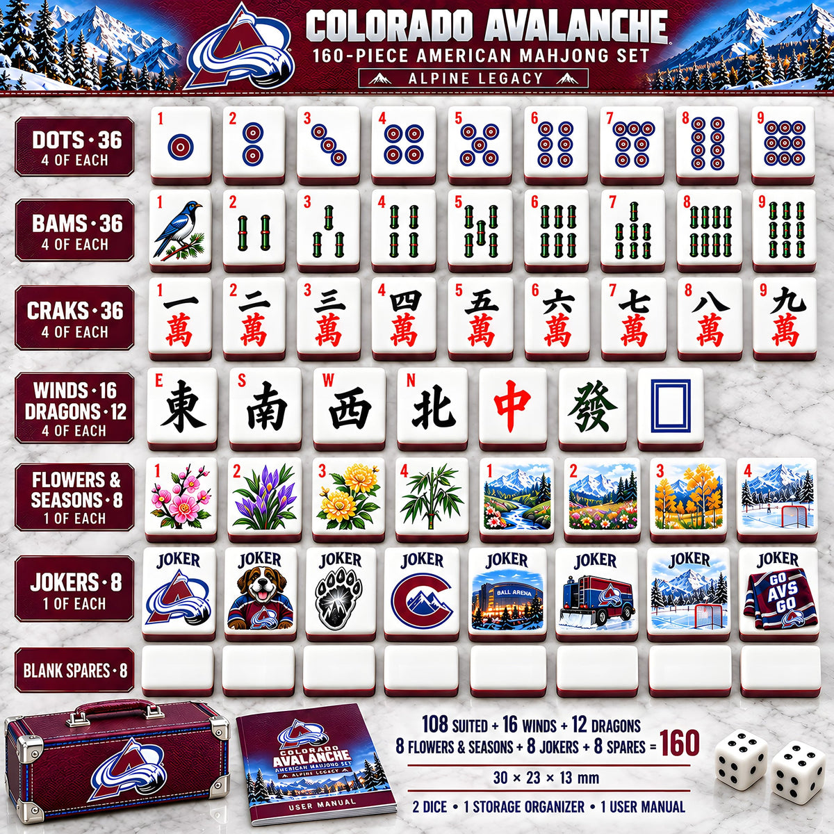Premium CLRD Mahjong Tiles Set PVNA