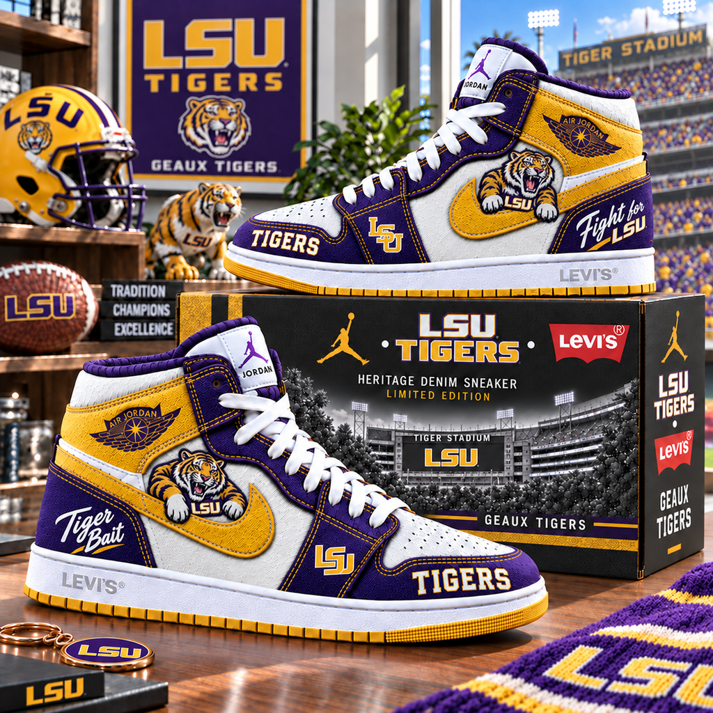 LSU Premium Denim Embroidered High-Top Sneakers NTNA