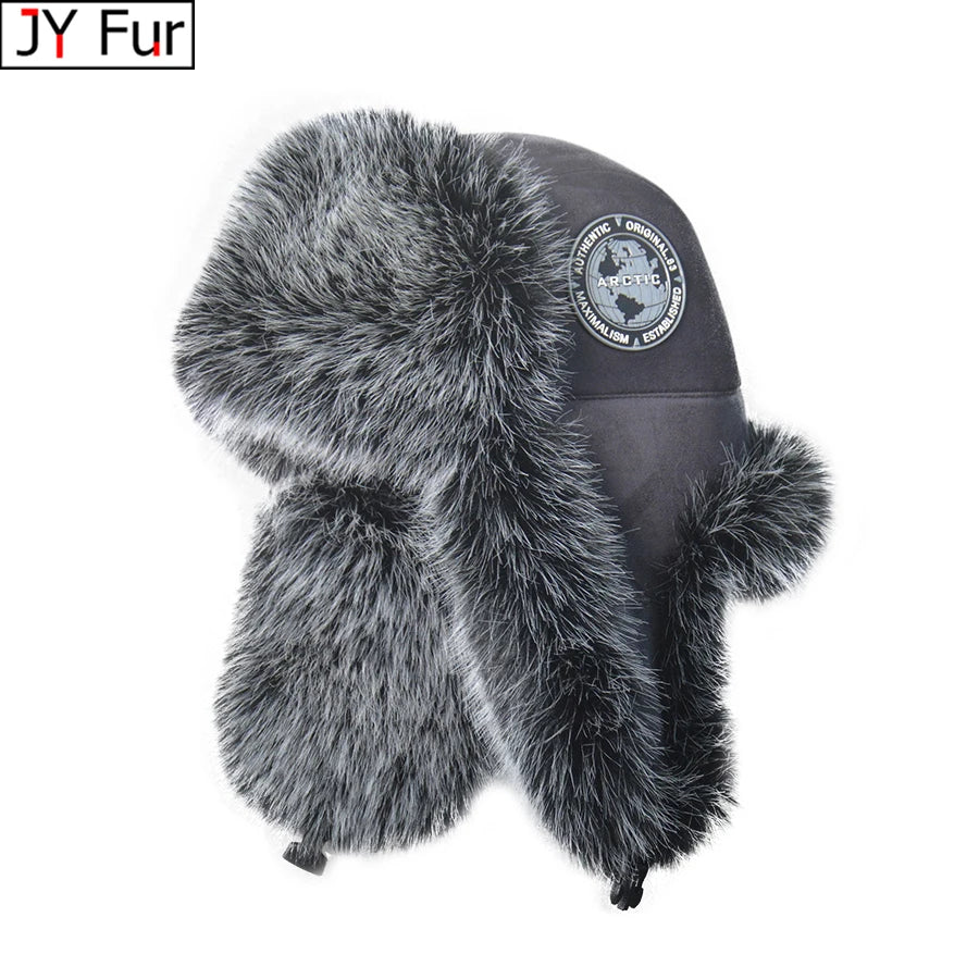 2026 New Men's 100% Natural Fake Fox Fur Bomber Hats Winter Russian Man Warm Faux Fox Fur Hat Male Fake Fur Caps