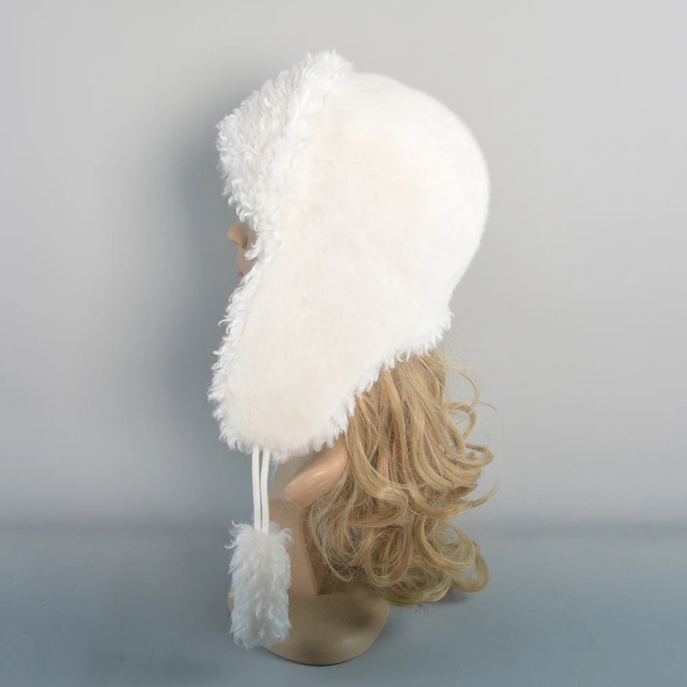Real Fur Wool Hat Unisex New Winter Warm Bomber Russian Ushanka Hats With Ear Flaps Cow Leather Thick Snow Earflaps Baseball Cap